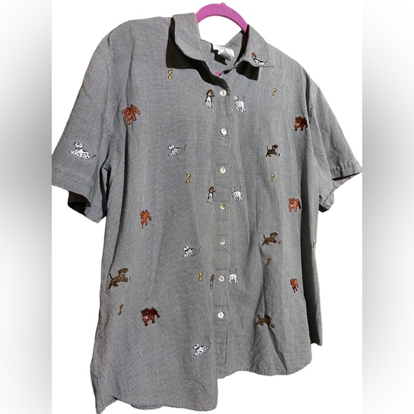 !!SOLD!!Vintage Embroidered Dog Button Up Shirt Womens 2X - Picture 3 of 9